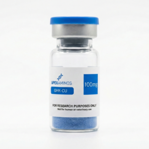 Home GHK-CU 100mg lyophilized peptide vials from Apex Aminos Canada.