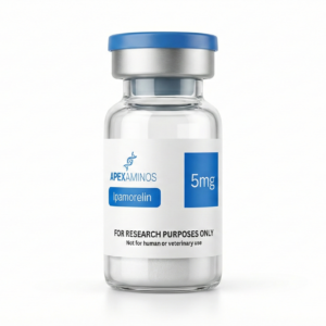 Ipamorelin 5mg lyophilized peptide vials from Apex Aminos Canada