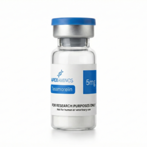 Tesamorelin 5mg lyophilized peptide vials from Apex Aminos Canada.